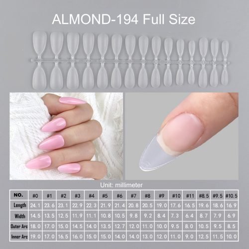 Almond shape matte acrylic nails from full size kit YS 194 worn on hand.