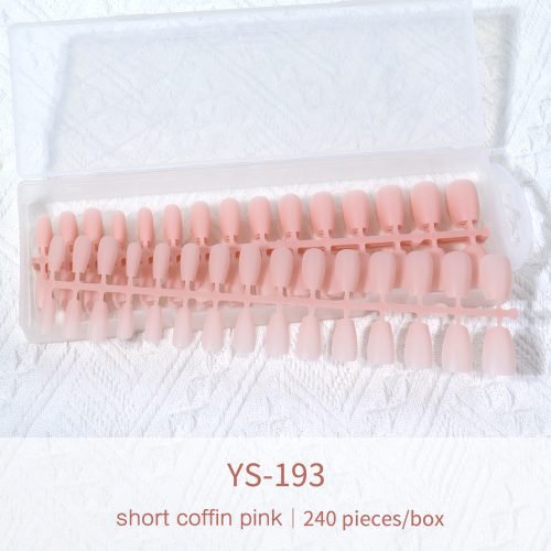 YS193 Short coffin pink press-on nails assortment, 240 pieces within.