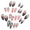 Set of 24 almond-shaped press-on nails with Halloween-themed designs.
