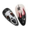 Pair of almond-shaped press-on nails with Halloween-themed embellishments.
